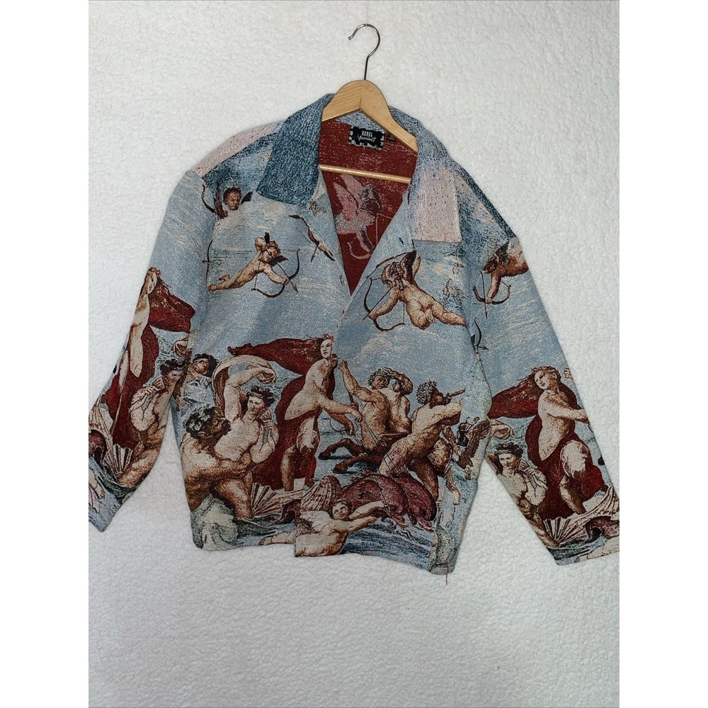 Rebel Vengeance Jacket Men's SZ L Angel Art Tapestry Venus Renaissance Graphic‎